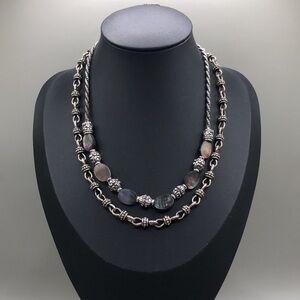 Brighton Silver Abalone Necklace + Premier Designs Antiqued Silver Metal Chain